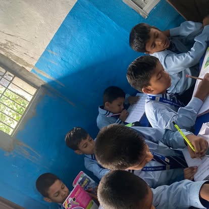 Students learning together with their books
